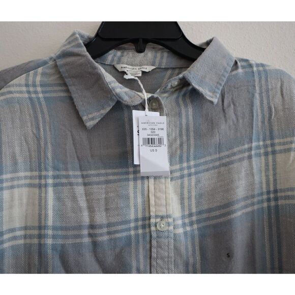 American Eagle 035-1354-3196-020 Womens Sz S Blue Flannel Peplum Button-Up Shirt - Picture 4 of 8